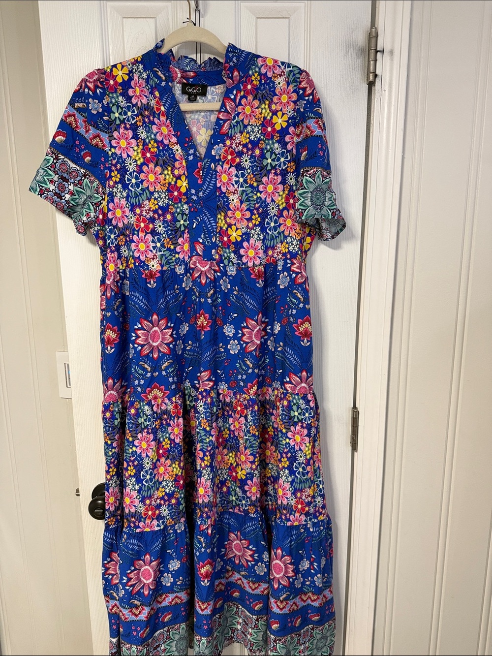 GGO Bright Blue Floral Tiered Midi Dress - Picture 2 of 5